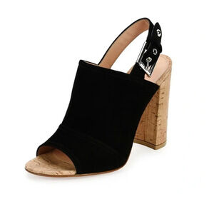 Gianvito Rossi Sierra Suede Cork Block Heel Slingback Sandal Black Women EU 38.5